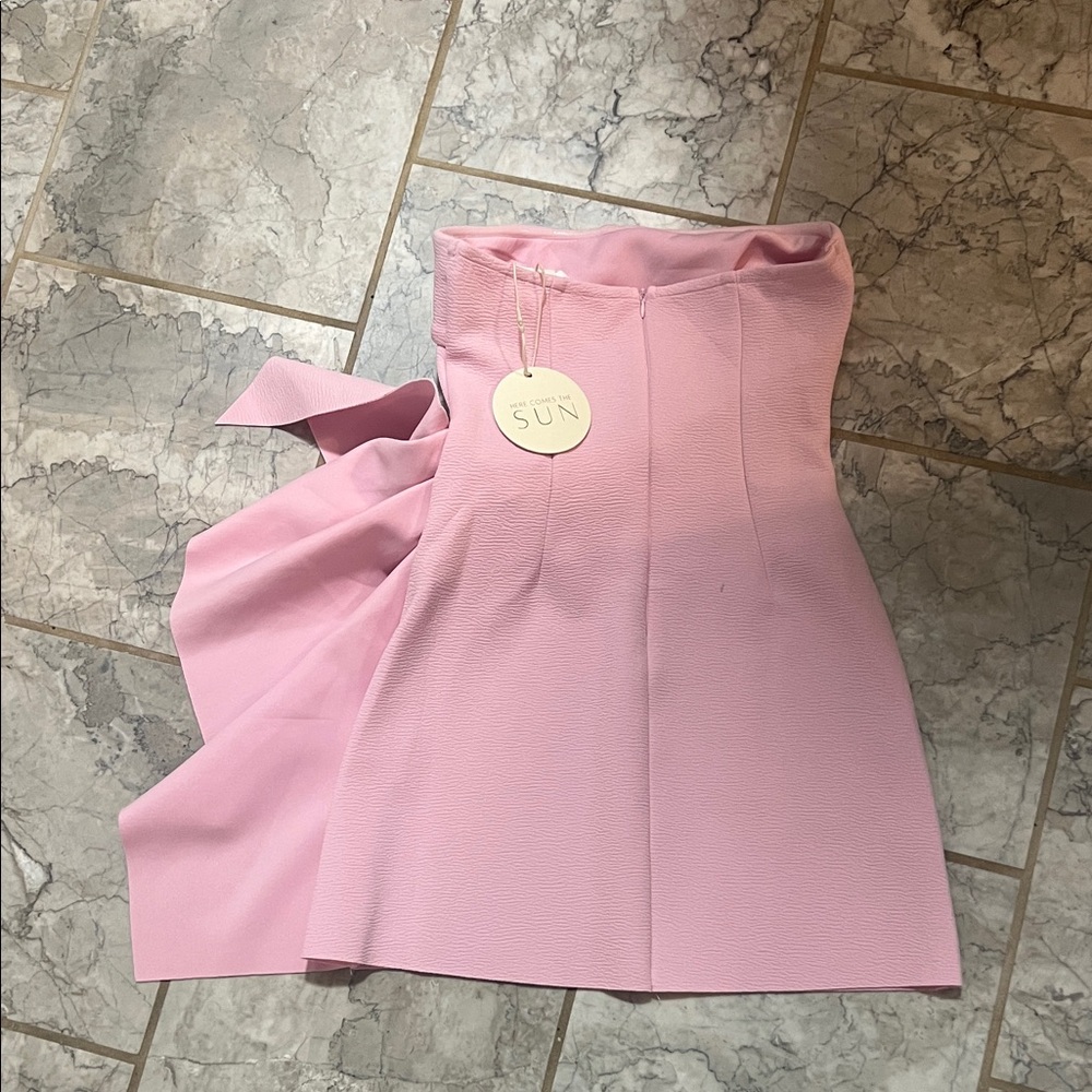 Strapless Pink Dress with Floral Detail - Picture 2 of 4